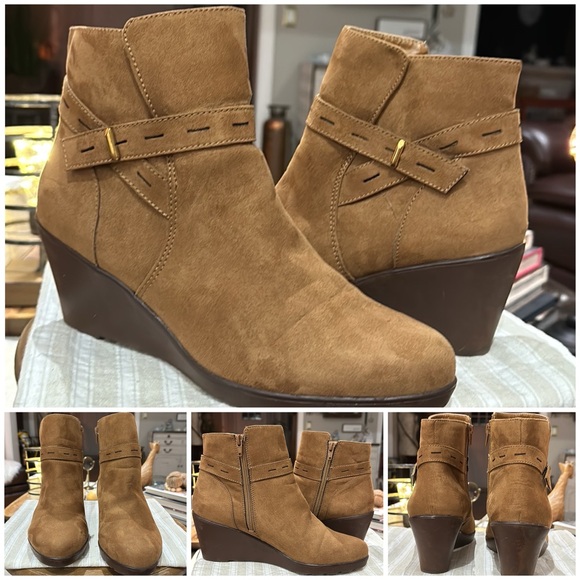 Naturalizer Shoes - Naturalizer Women’s Jill Faux Suede Ankle Wedge Bootie, Light Brown Size 10 WIDE
